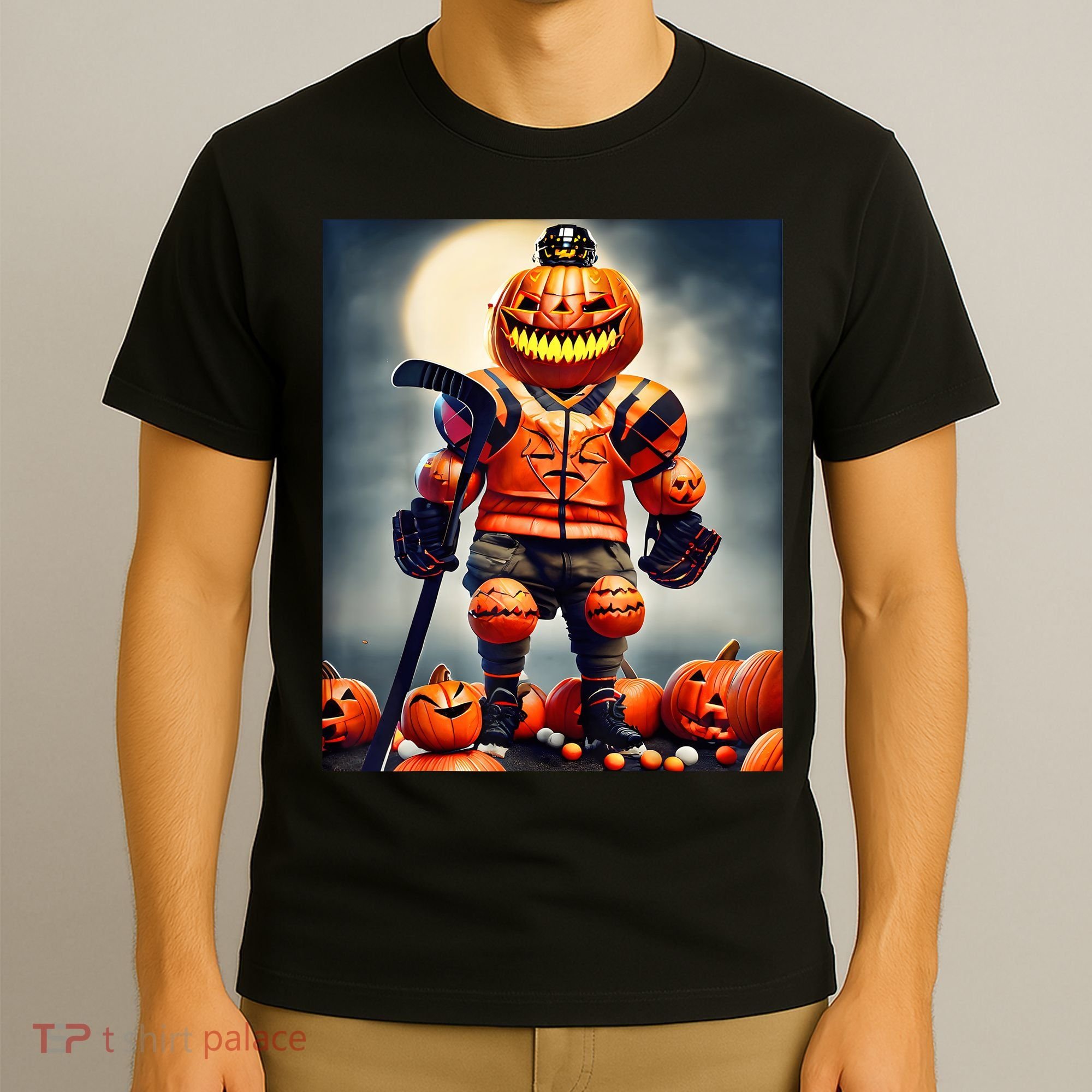 Halloween Hockey Season Pumpkin Player T-Shirt
