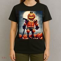 Halloween Hockey Season Pumpkin Player T-Shirt thumb 4