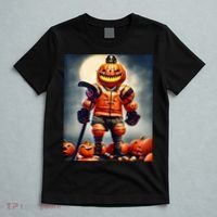 Halloween Hockey Season Pumpkin Player T-Shirt thumb 5