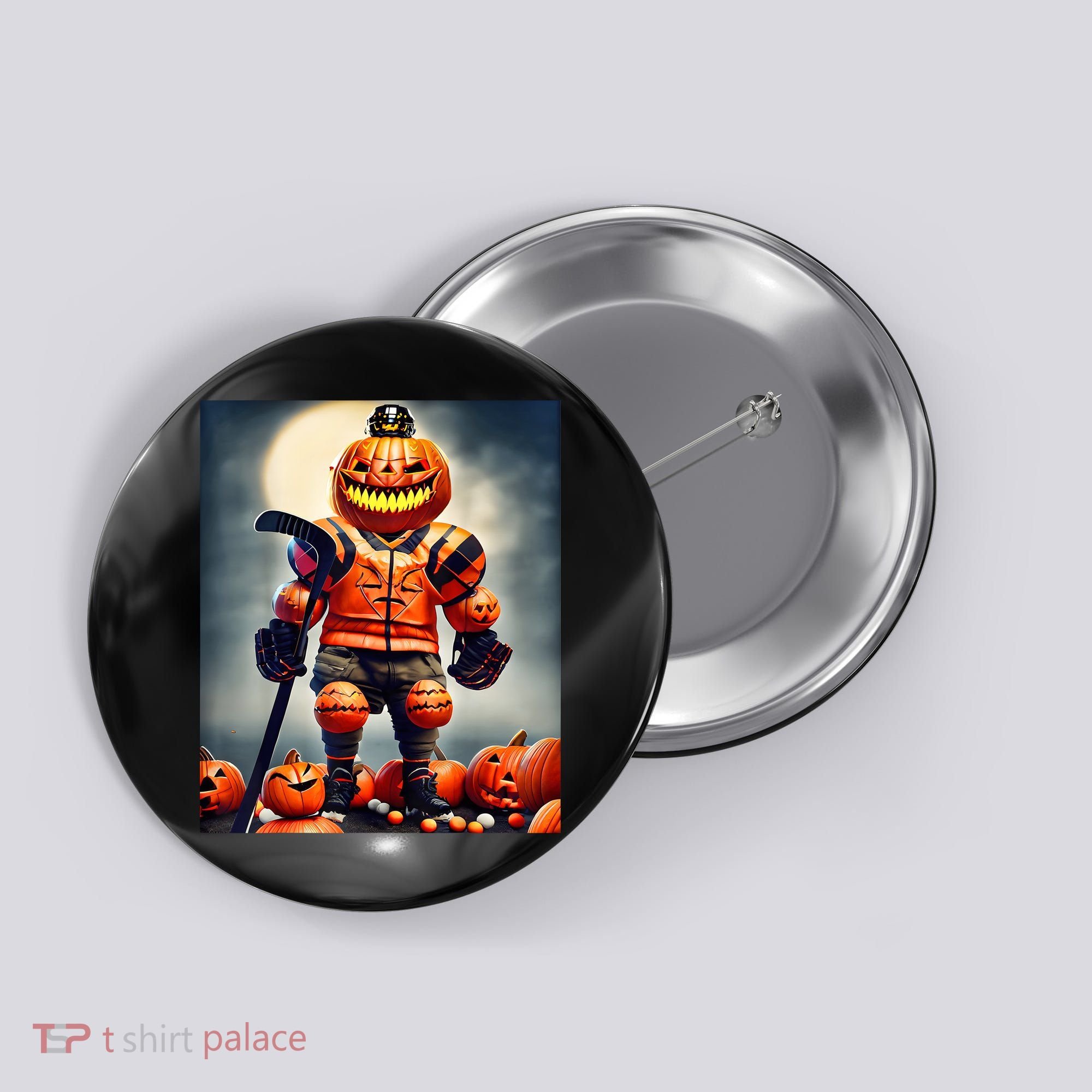 Halloween Hockey Season Pumpkin Player Button
