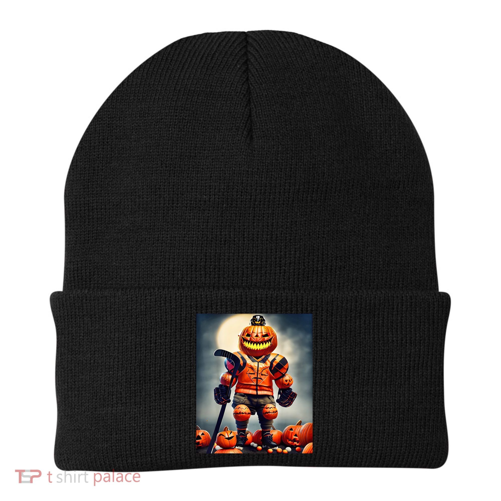 Halloween Hockey Season Pumpkin Player Beanie