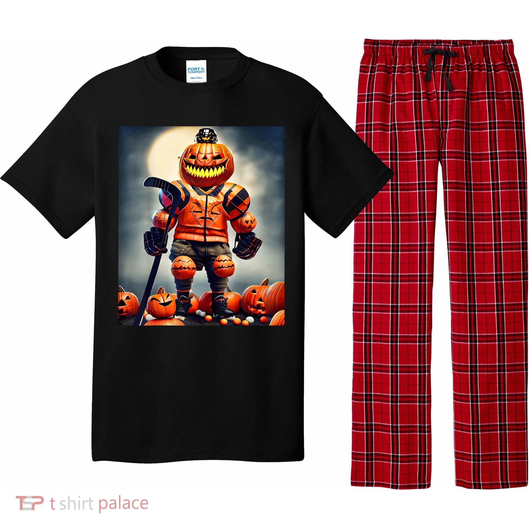 Halloween Hockey Season Pumpkin Player Pajama Set