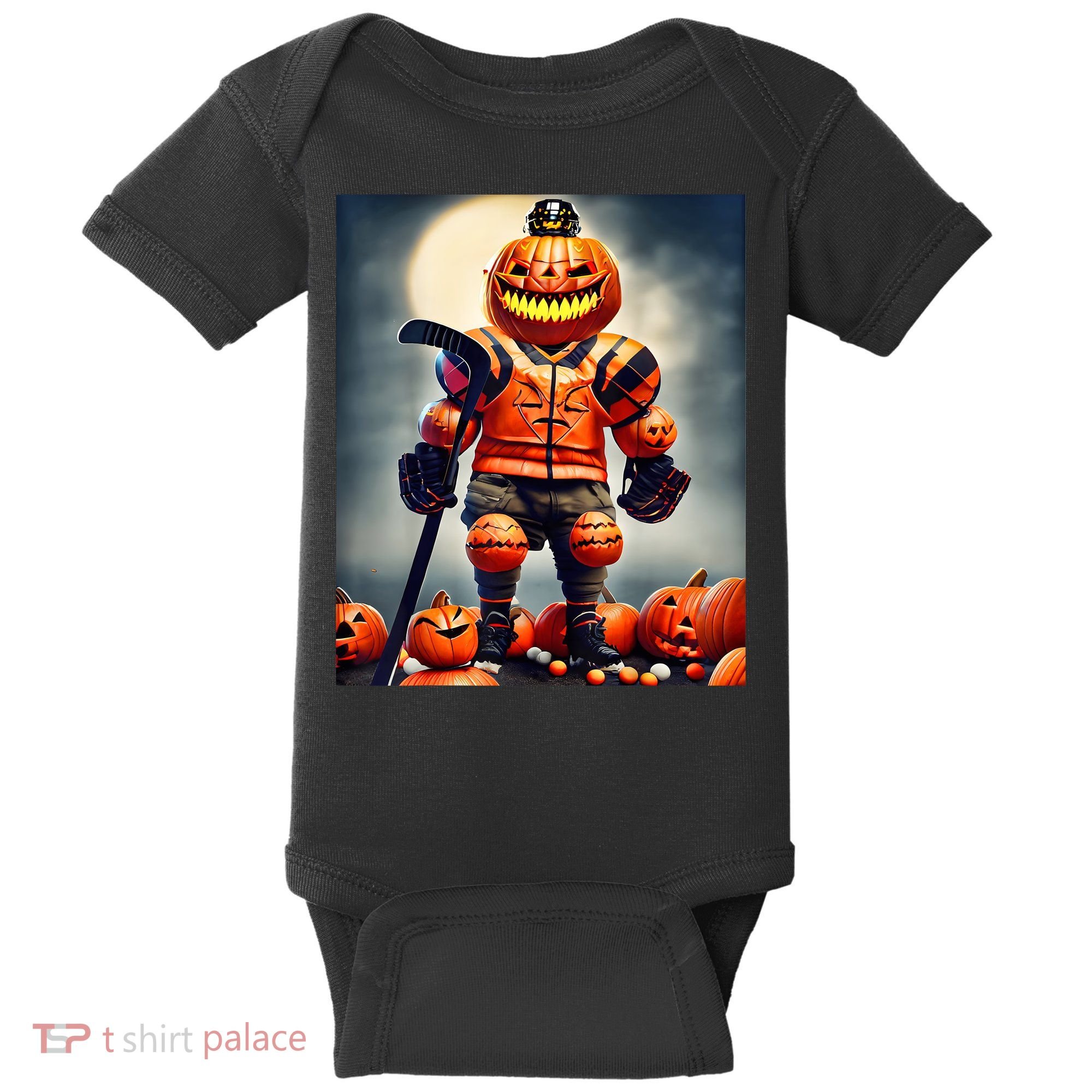 Halloween Hockey Season Pumpkin Player Baby Bodysuit