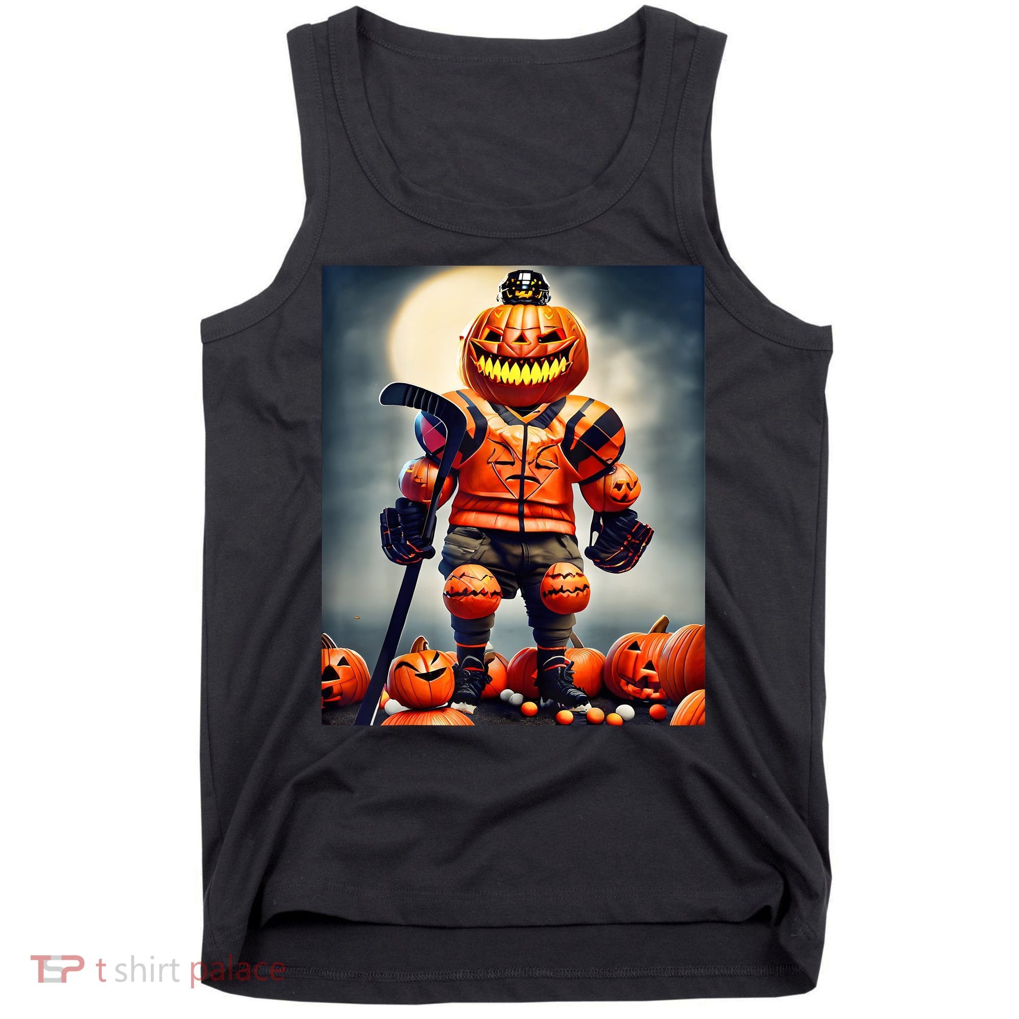 Halloween Hockey Season Pumpkin Player Tank Top