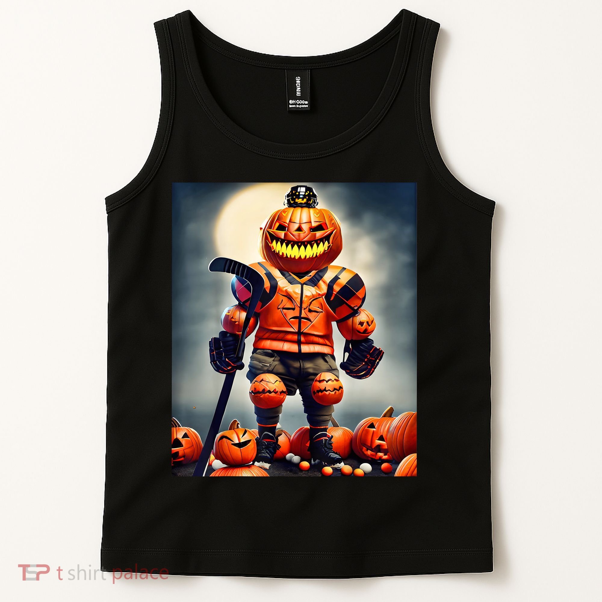 Halloween Hockey Season Pumpkin Player Tank Top