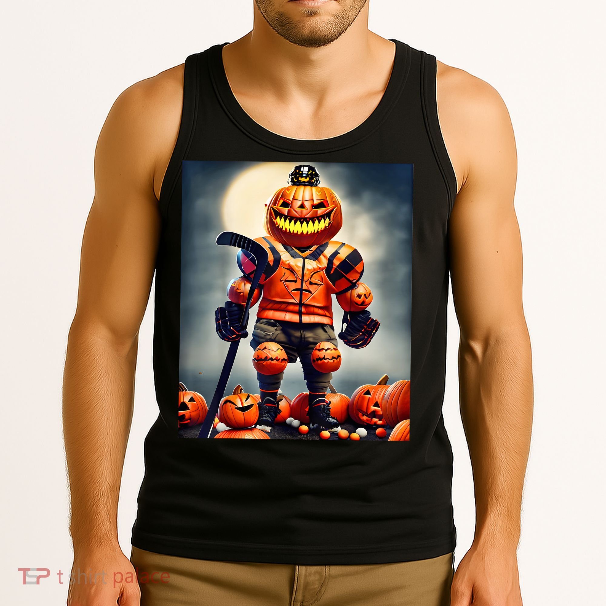 Halloween Hockey Season Pumpkin Player Tank Top