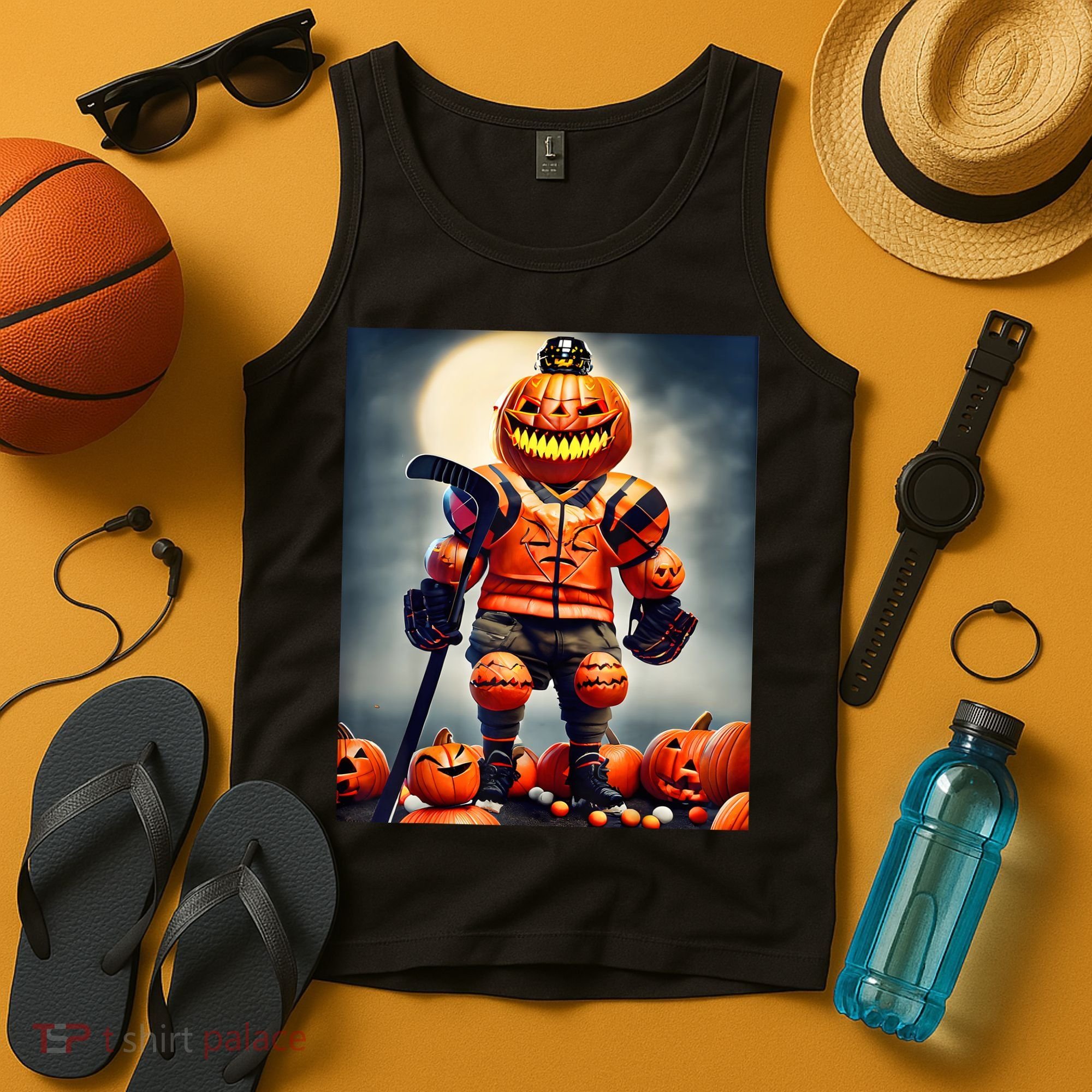 Halloween Hockey Season Pumpkin Player Tank Top