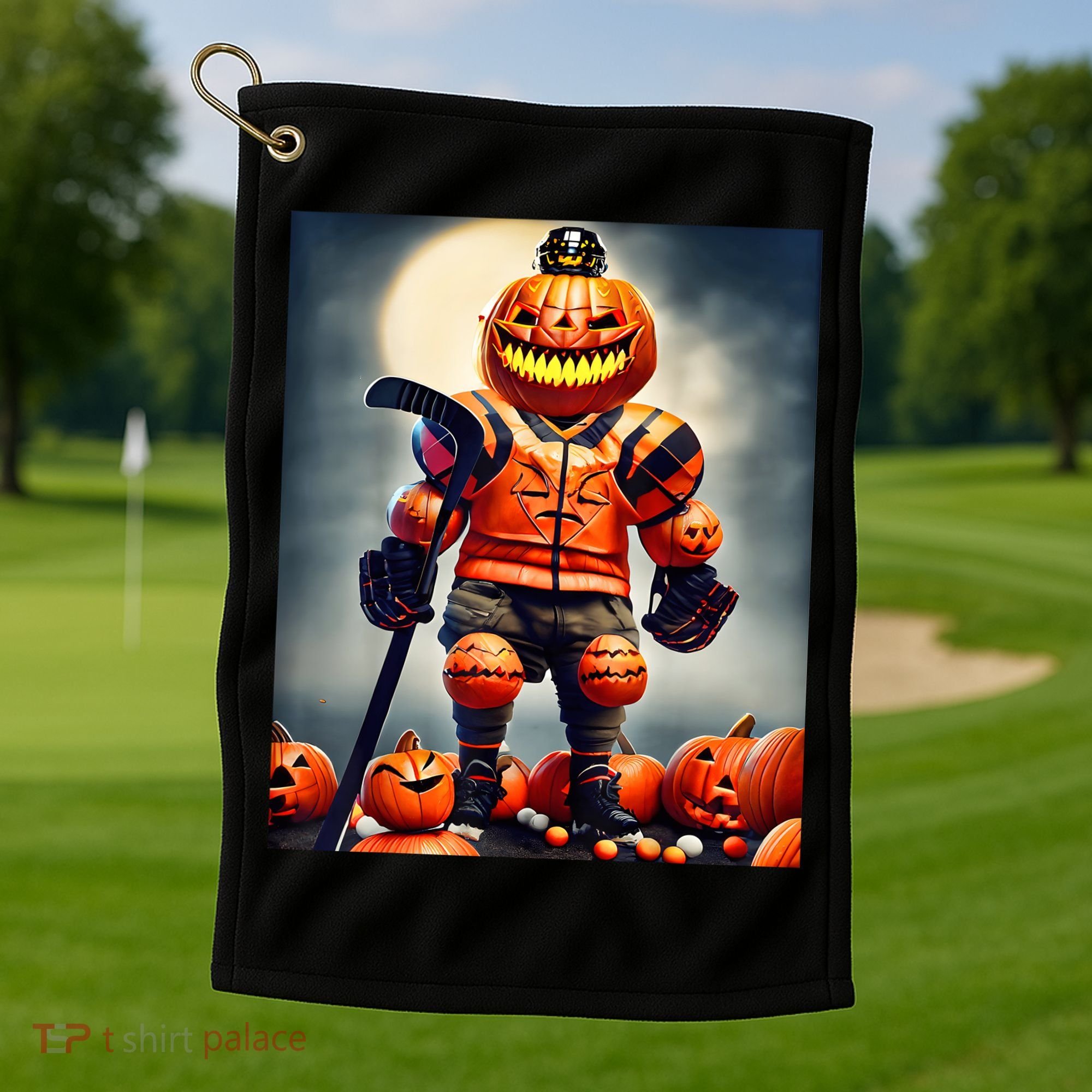 Halloween Hockey Season Pumpkin Player Golf Towel