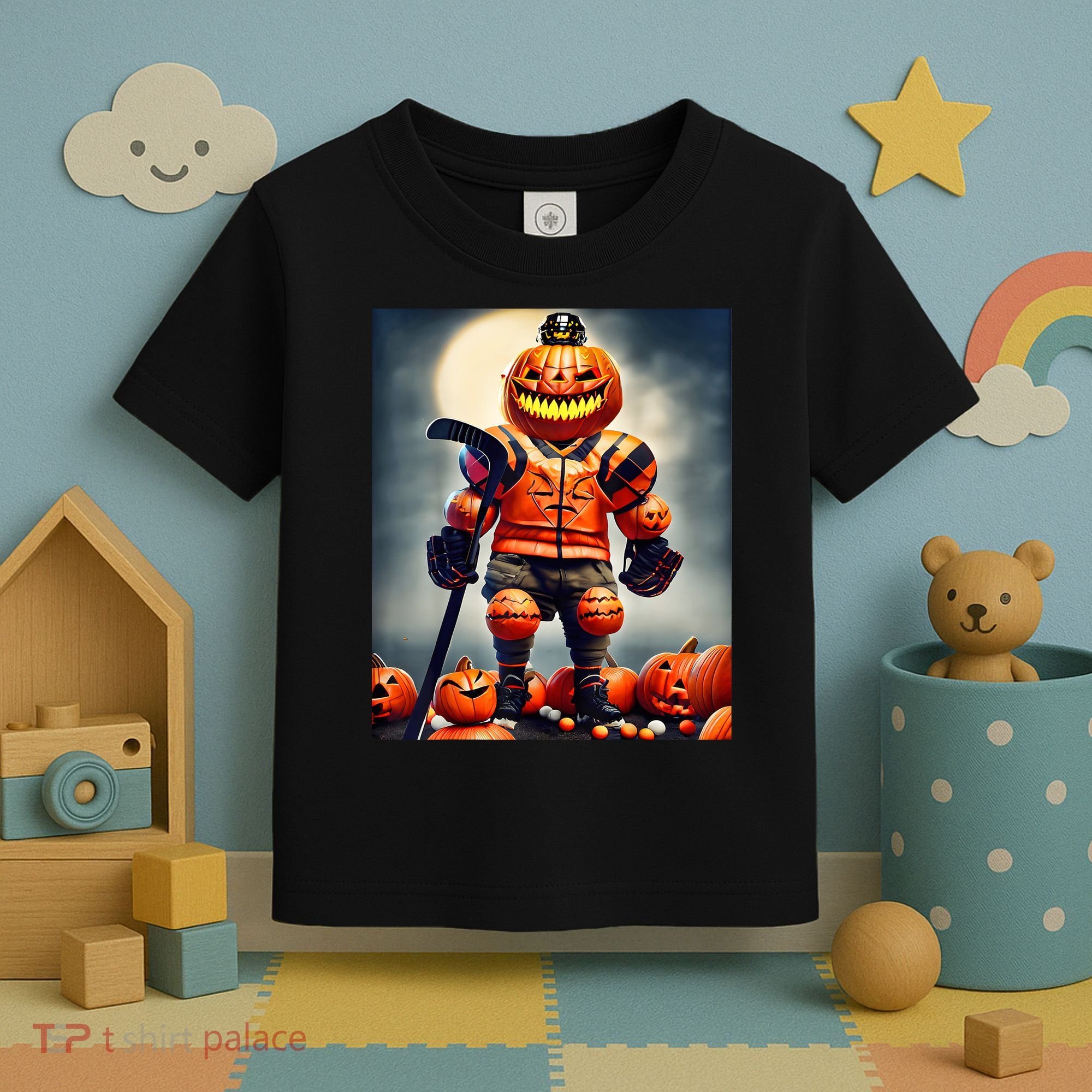 Halloween Hockey Season Pumpkin Player Toddler T-Shirt