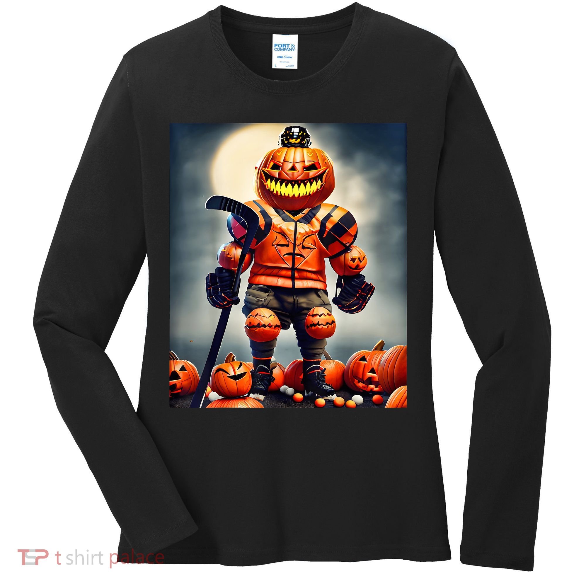 Halloween Hockey Season Pumpkin Player Women's Long Sleeve Shirt