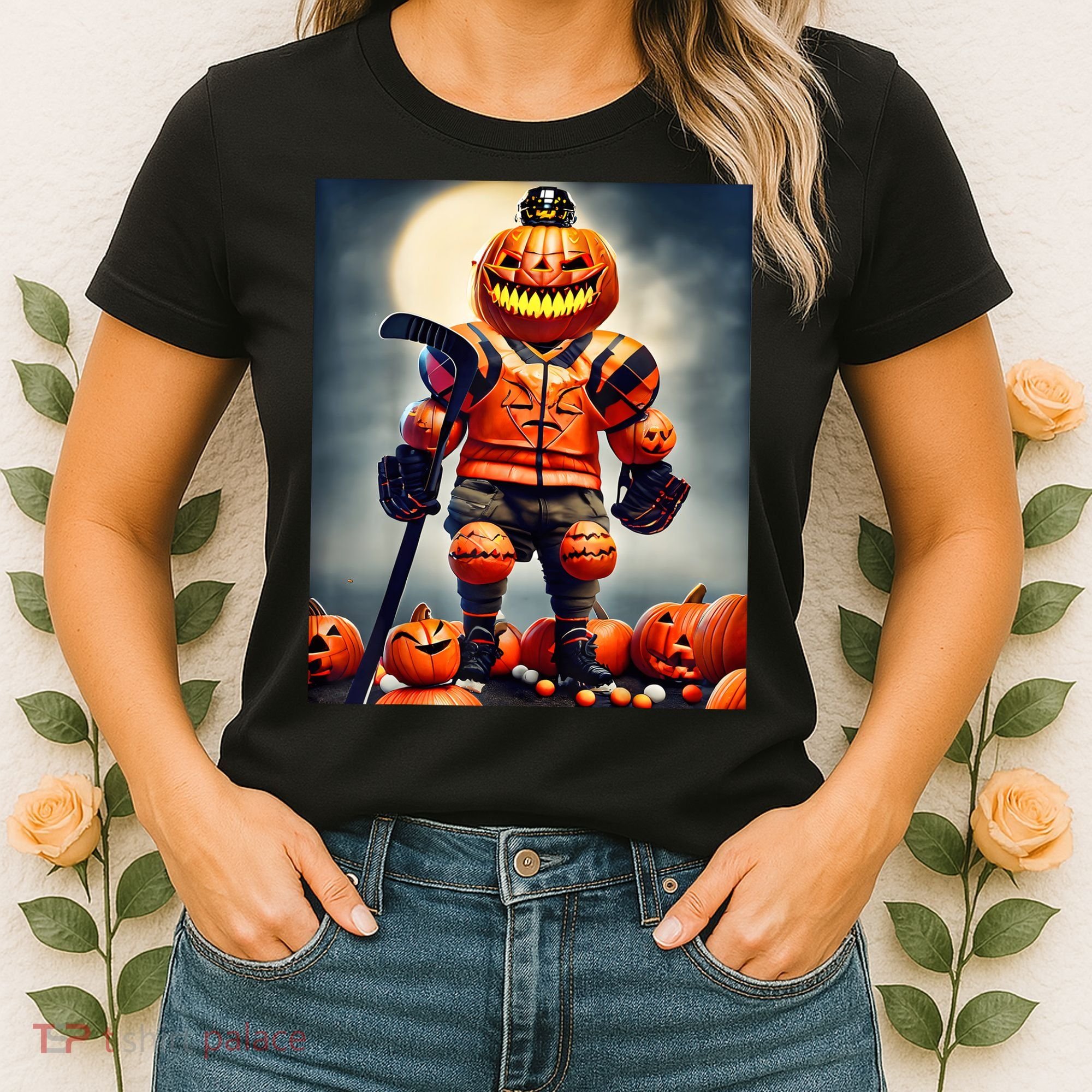 Halloween Hockey Season Pumpkin Player Women's T-Shirt