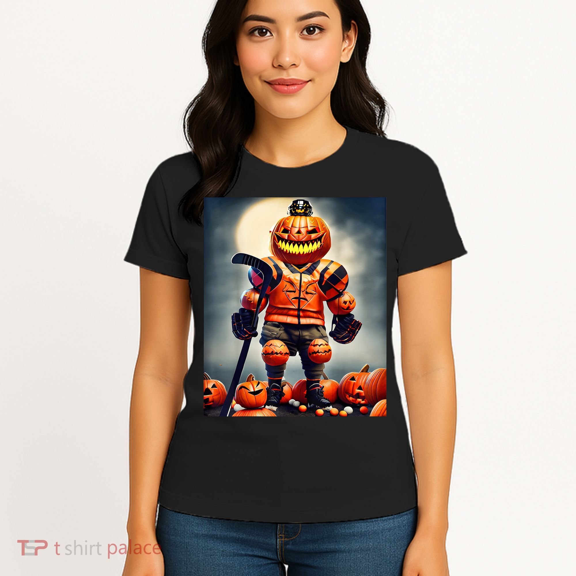Halloween Hockey Season Pumpkin Player Women's T-Shirt