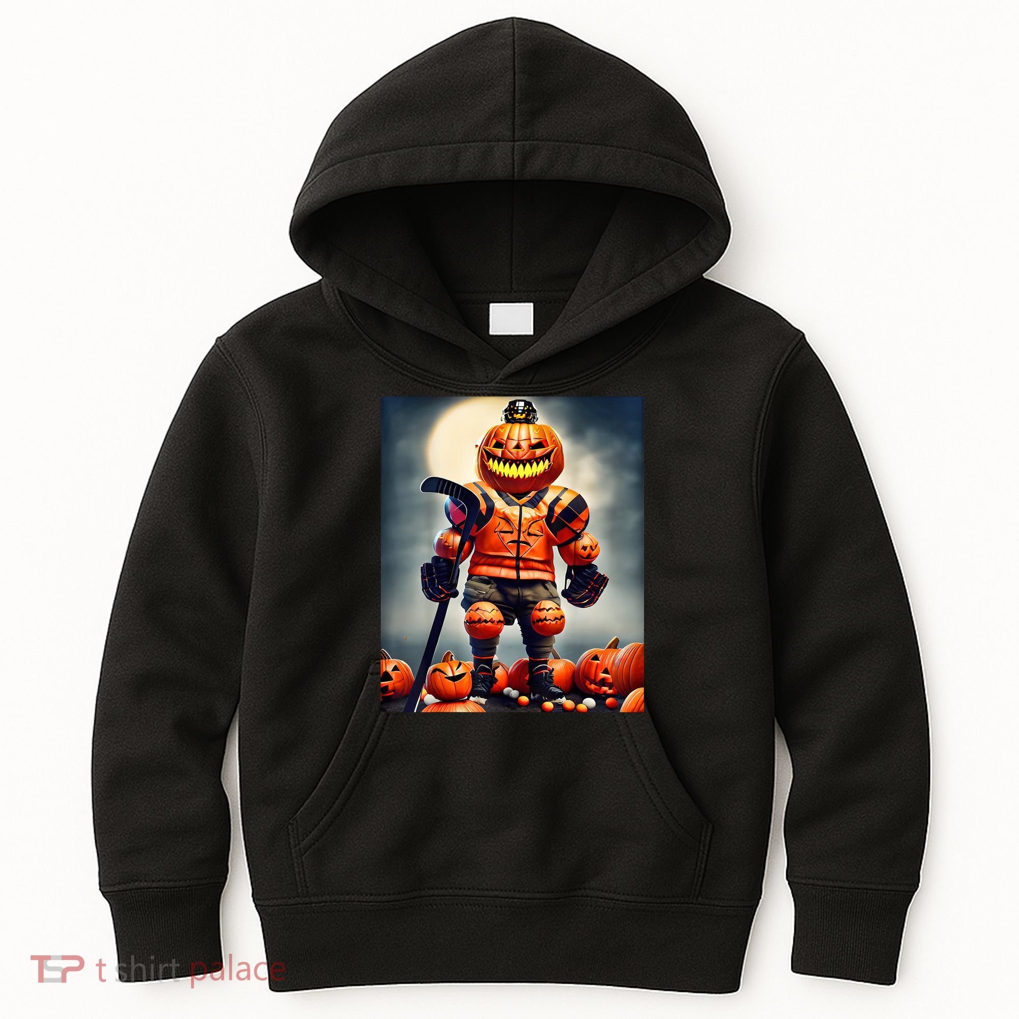 Halloween Hockey Season Pumpkin Player Kids Hoodie