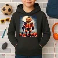 Halloween Hockey Season Pumpkin Player Kids Hoodie thumb 2