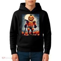 Halloween Hockey Season Pumpkin Player Kids Hoodie thumb 4