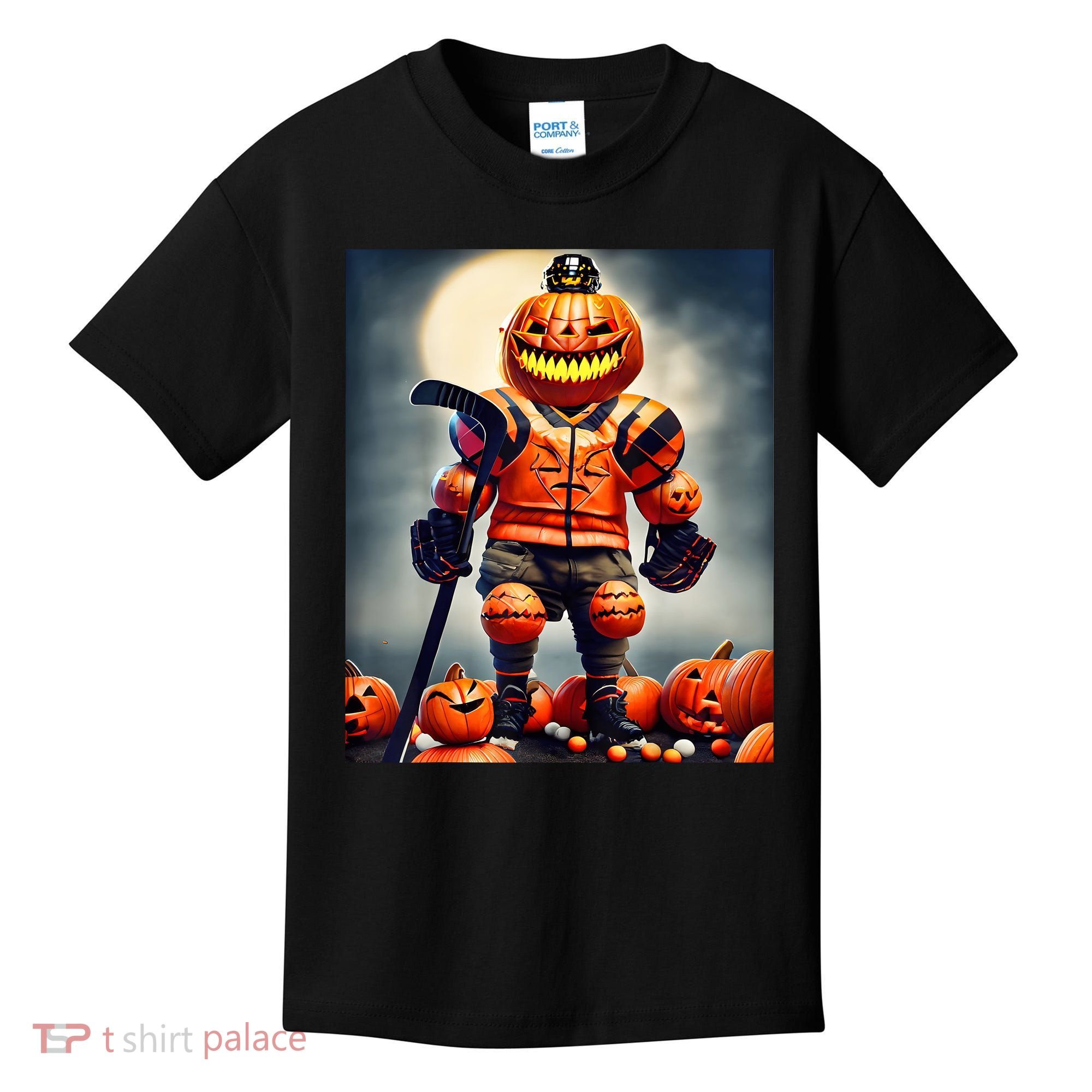 Halloween Hockey Season Pumpkin Player Kids T-Shirt
