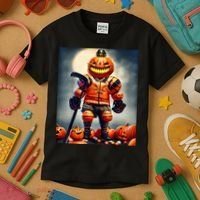 Halloween Hockey Season Pumpkin Player Kids T-Shirt thumb 3