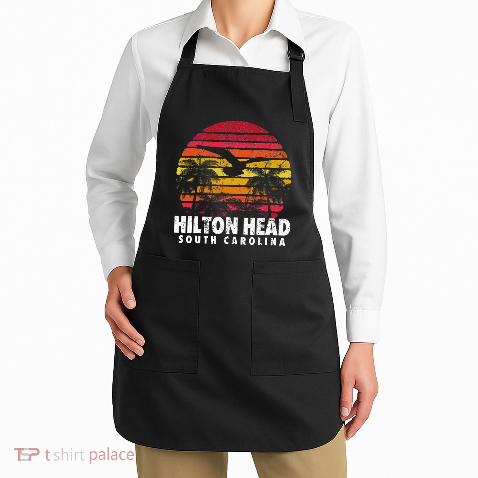 Hilton Head South Carolina Retro Sunset Style Beach Island Apron