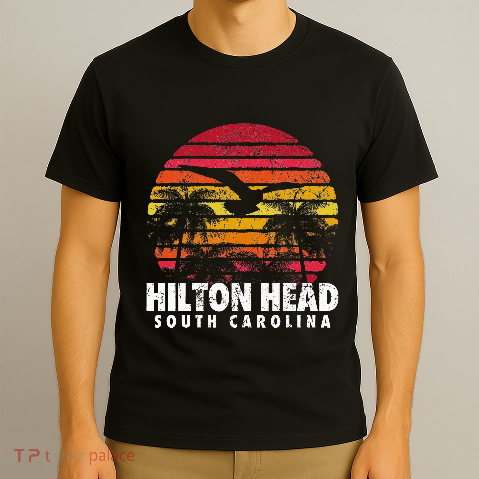 Hilton Head South Carolina Retro Sunset Style Beach Island T-Shirt