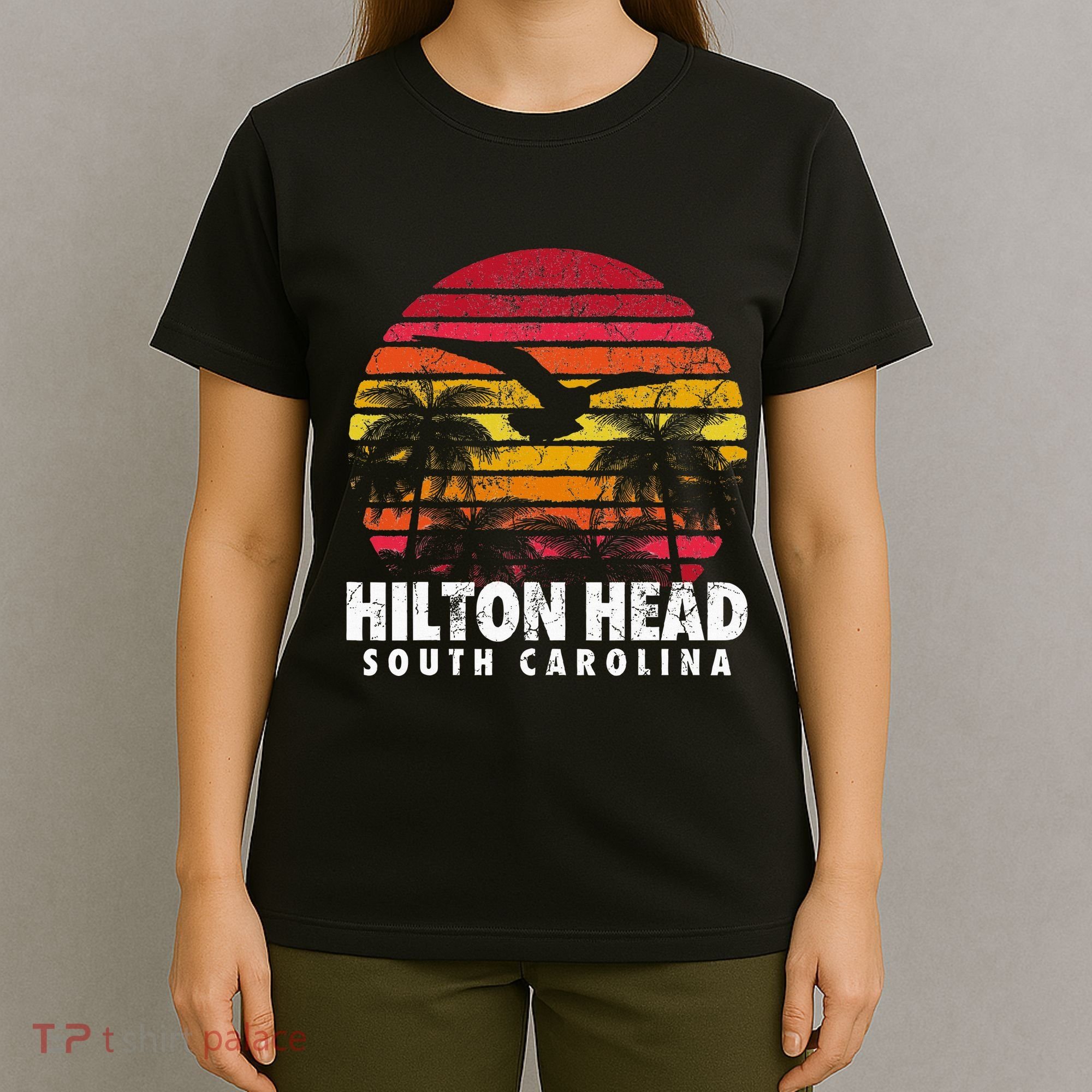 Hilton Head South Carolina Retro Sunset Style Beach Island T-Shirt
