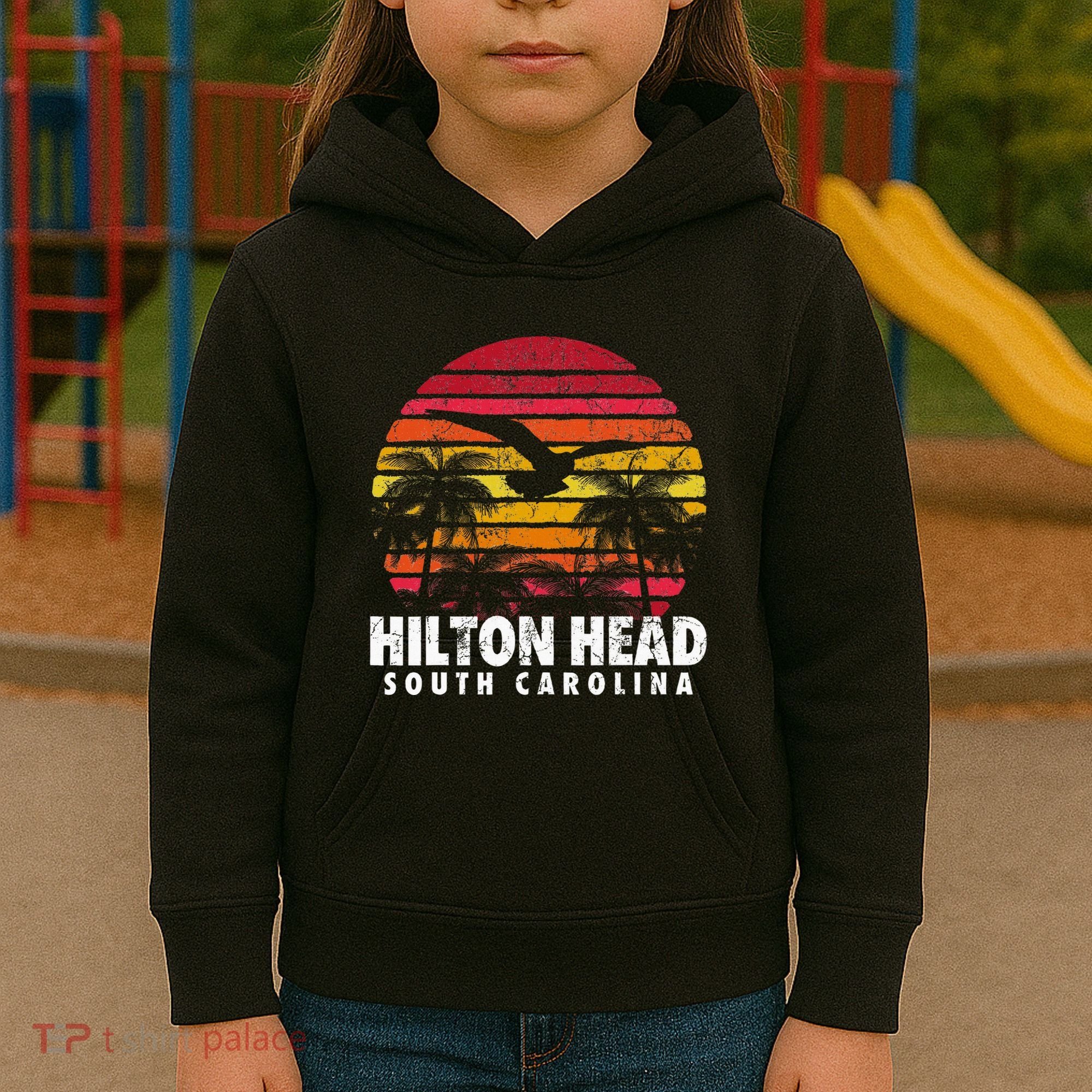 Hilton Head South Carolina Retro Sunset Style Beach Island Kids Hoodie