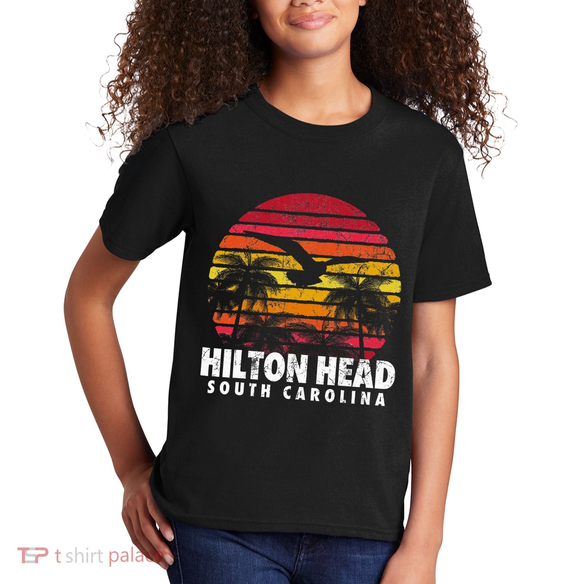 Hilton Head South Carolina Retro Sunset Style Beach Island Kids T-Shirt