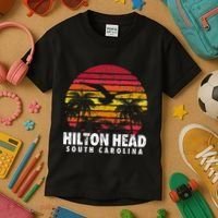 Hilton Head South Carolina Retro Sunset Style Beach Island Kids T-Shirt thumb 3