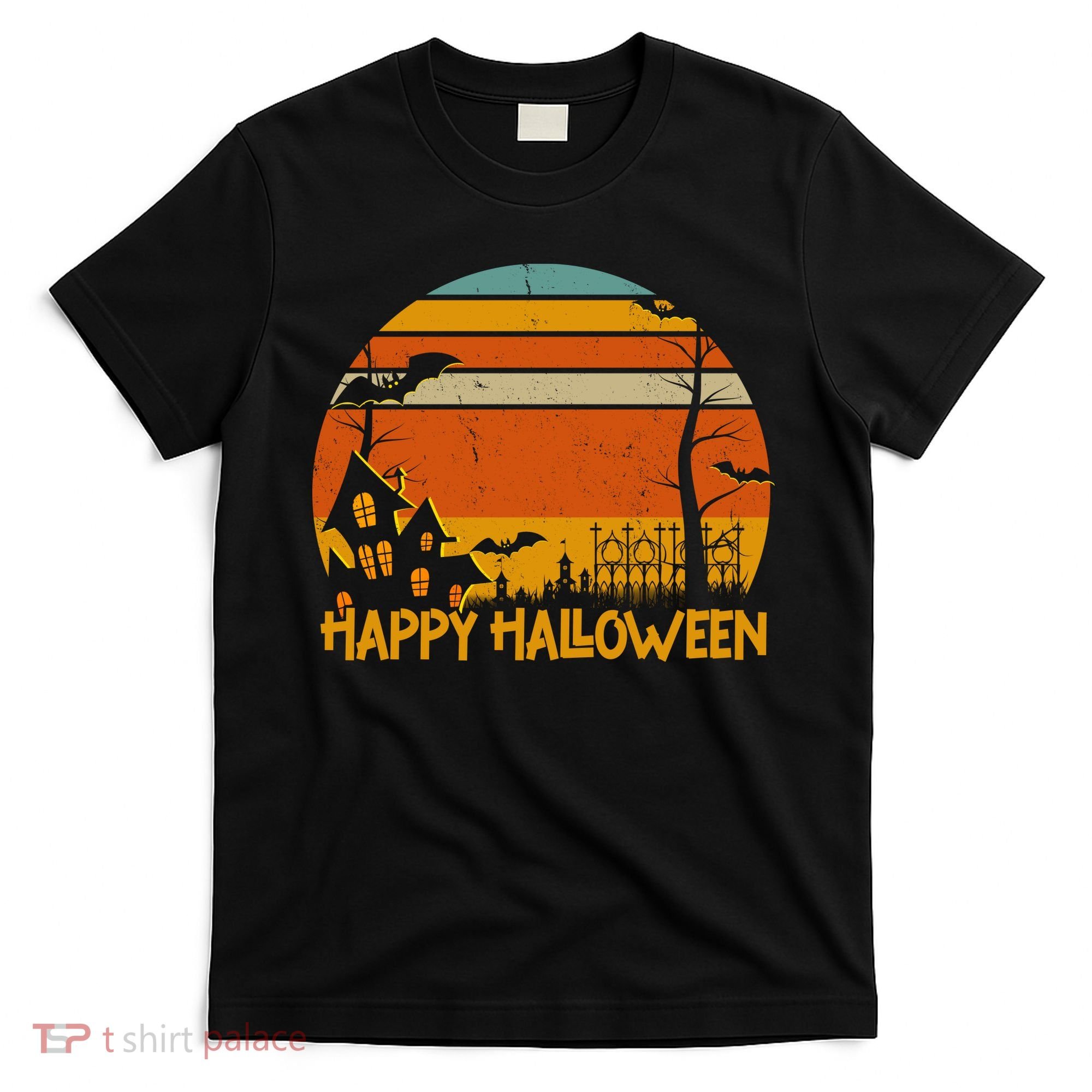 Happy Halloween Spooky Bats Vintage Sunset T-Shirt