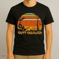 Happy Halloween Spooky Bats Vintage Sunset T-Shirt thumb 3