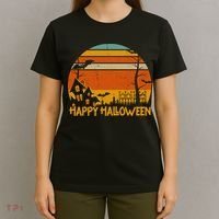 Happy Halloween Spooky Bats Vintage Sunset T-Shirt thumb 4
