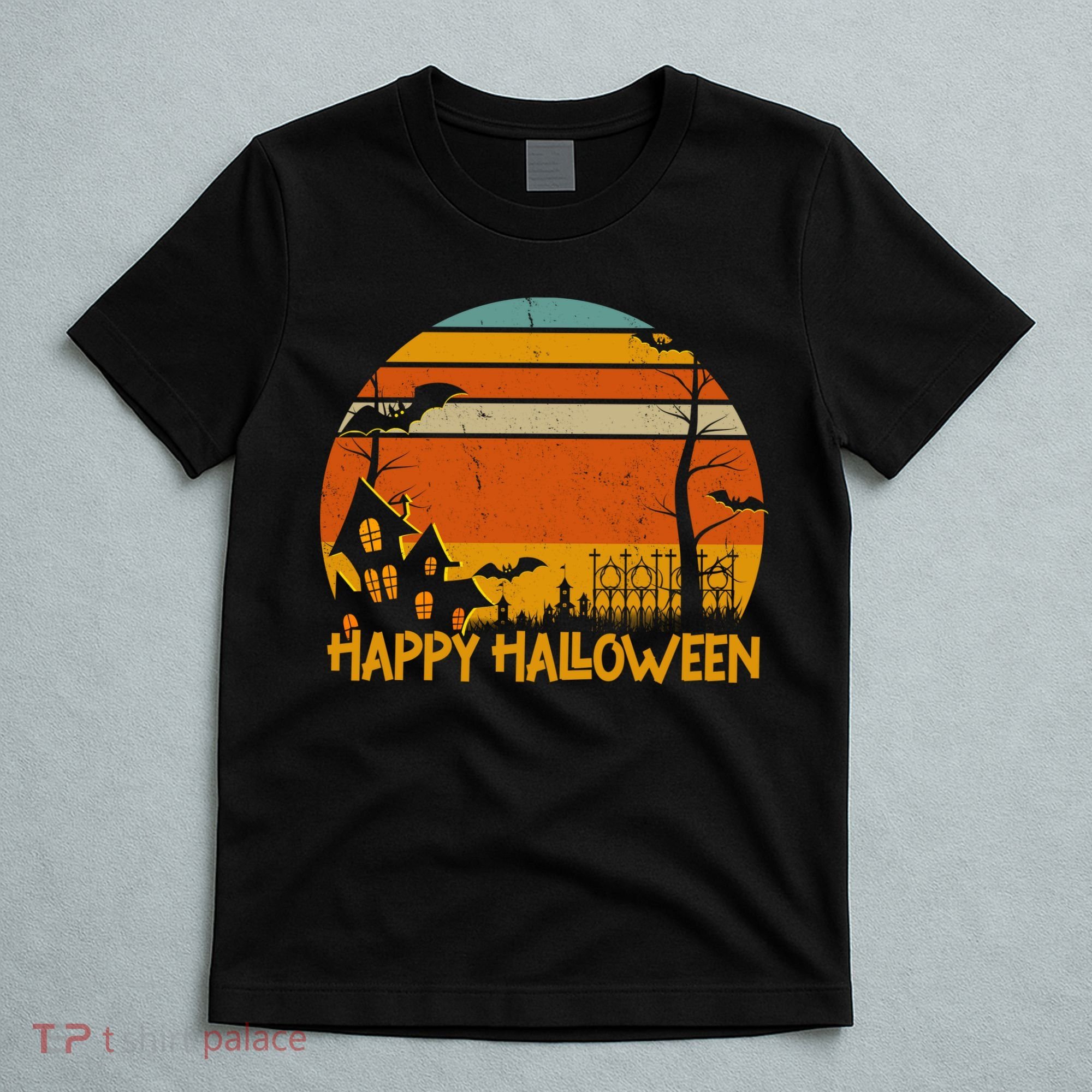 Happy Halloween Spooky Bats Vintage Sunset T-Shirt