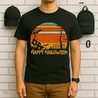 Happy Halloween Spooky Bats Vintage Sunset T-Shirt thumb 6