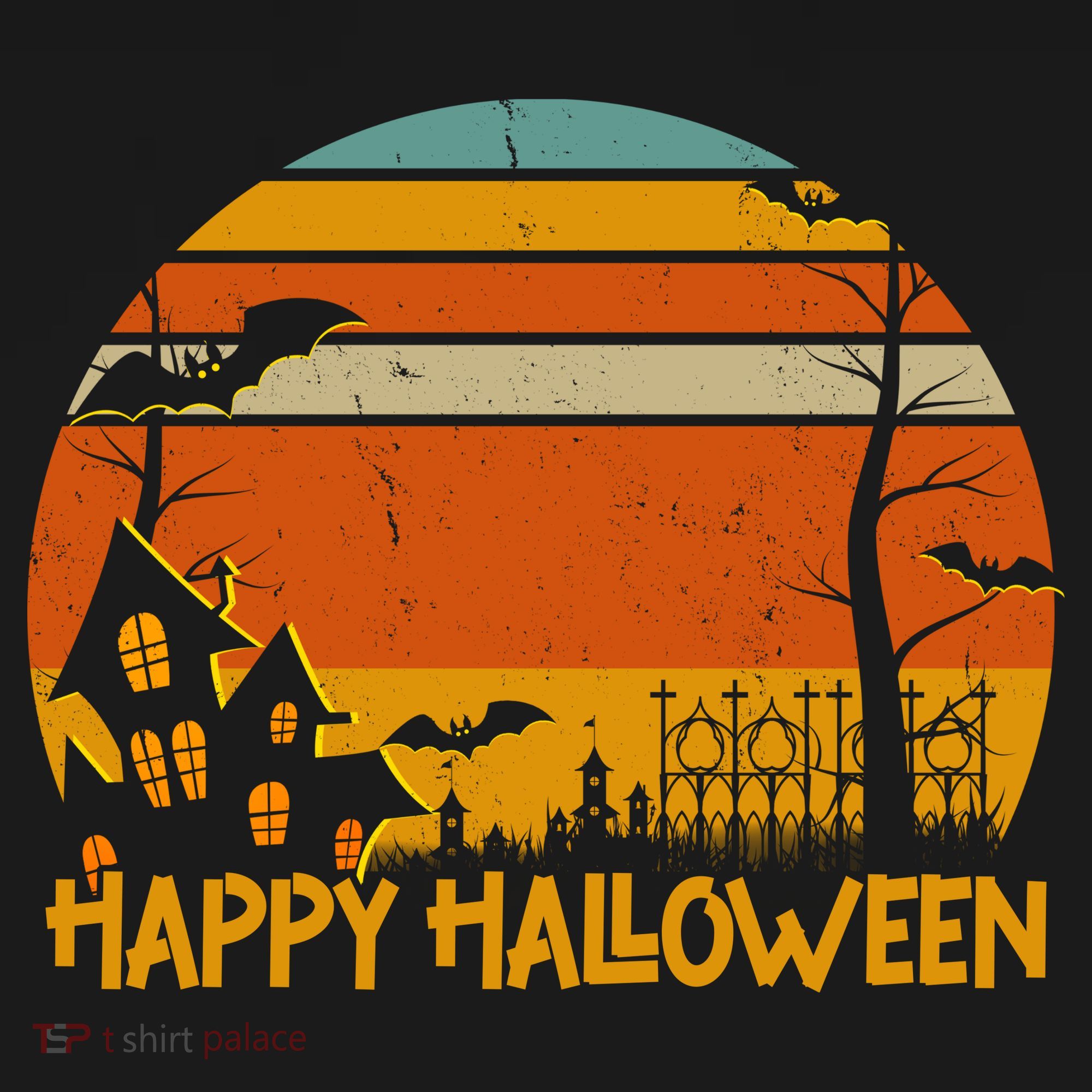Happy Halloween Spooky Bats Vintage Sunset T-Shirt