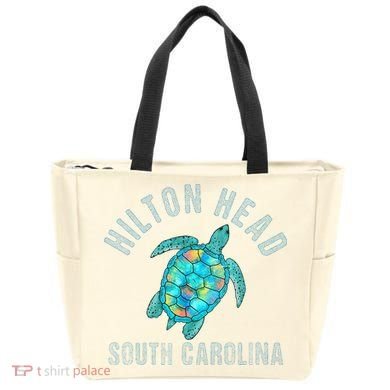 Hilton Head SC Beach Design Sea Turtle Illustration Gift Tote Bag