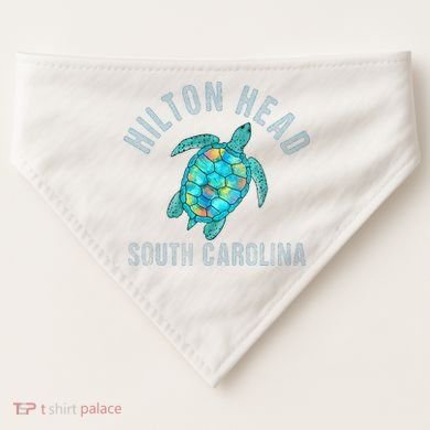 Hilton Head SC Beach Design Sea Turtle Illustration Gift USA-Made Doggie Bandana