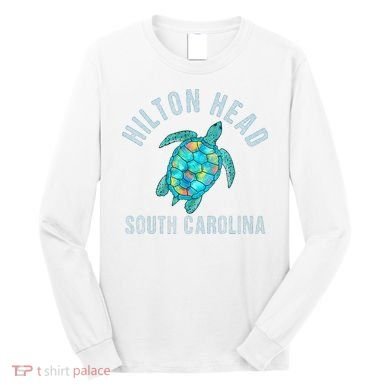 Hilton Head SC Beach Design Sea Turtle Illustration Gift Long Sleeve Shirt