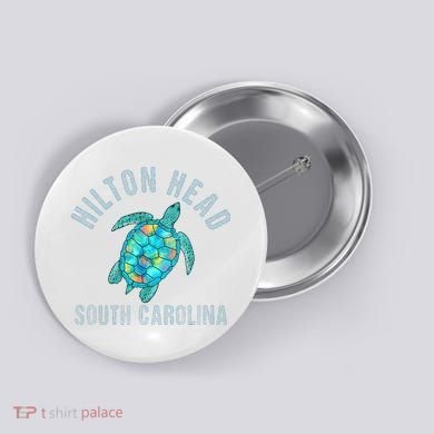 Hilton Head SC Beach Design Sea Turtle Illustration Gift Button
