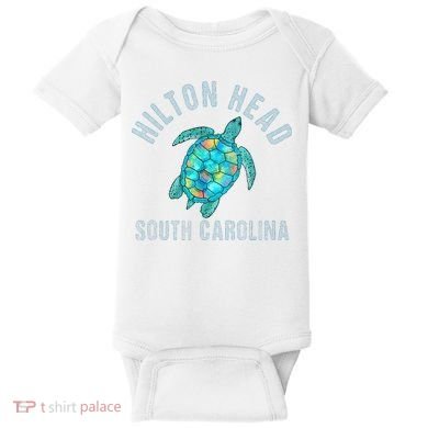 Hilton Head SC Beach Design Sea Turtle Illustration Gift Baby Bodysuit