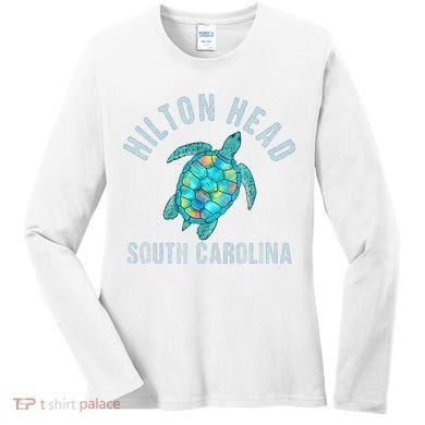Hilton Head SC Beach Design Sea Turtle Illustration Gift Women's Long Sleeve Shirt