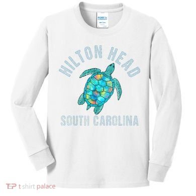 Hilton Head SC Beach Design Sea Turtle Illustration Gift Kids Long Sleeve Shirt