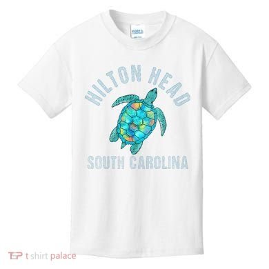 Hilton Head SC Beach Design Sea Turtle Illustration Gift Kids T-Shirt