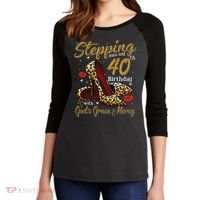 High Heels Stepping Into My 40th Birthday 40 And Fabulous Women's Tri-Blend 3/4-Sleeve Raglan Shirt thumb 2