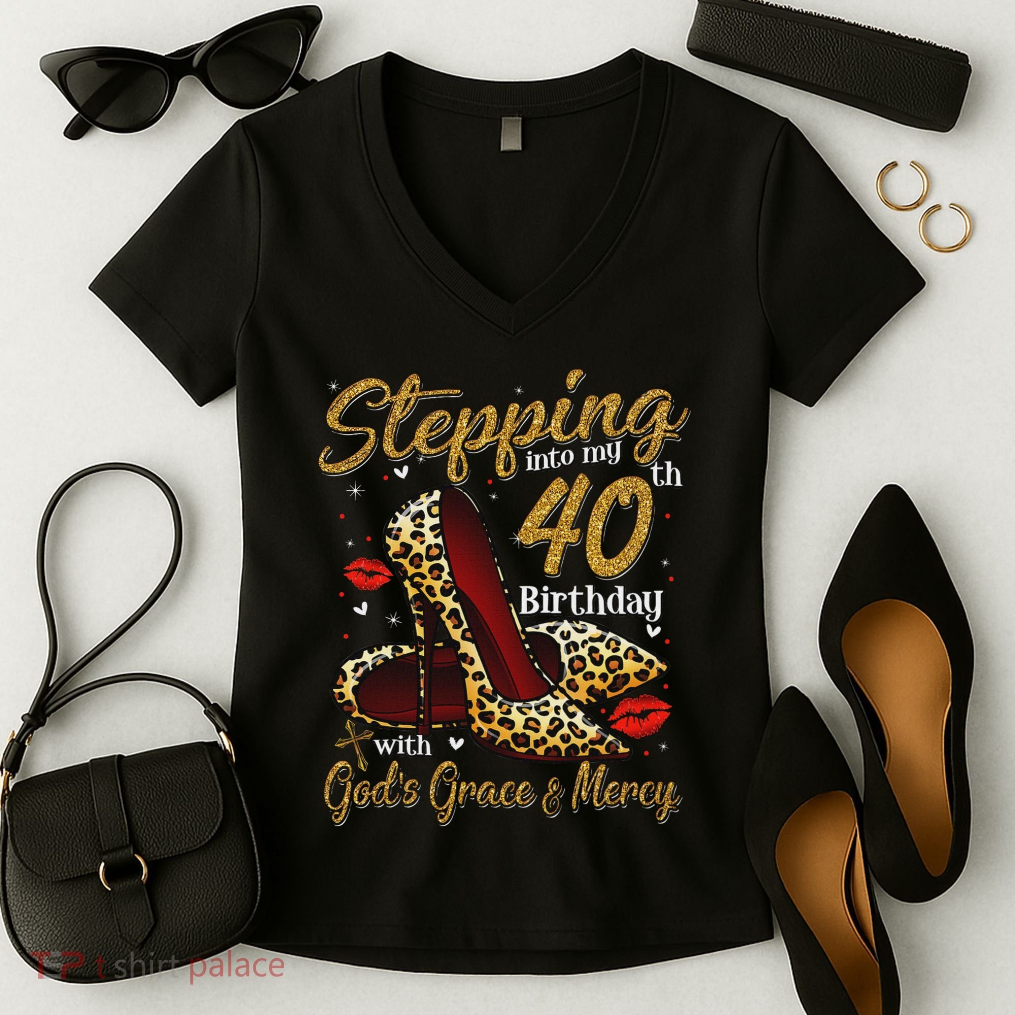 High Heels Stepping Into My 40th Birthday 40 And Fabulous Women's V-Neck T-Shirt