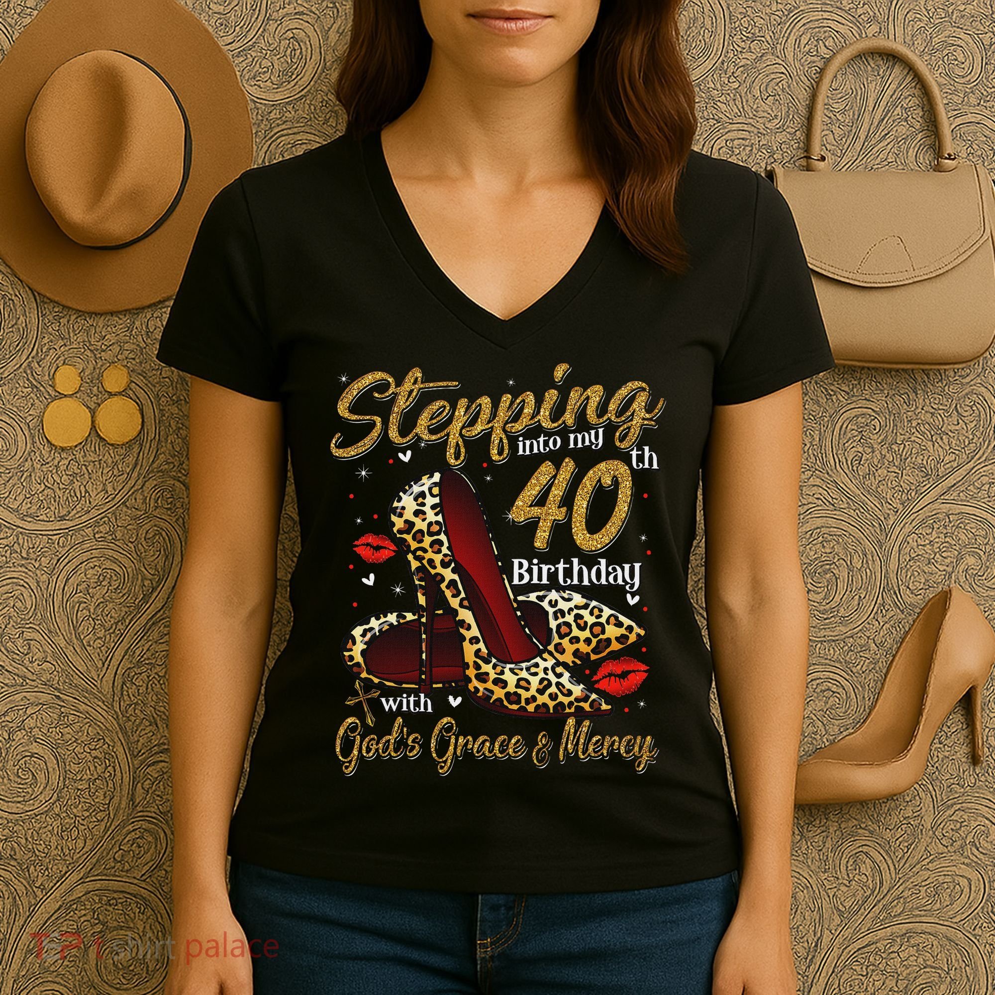 High Heels Stepping Into My 40th Birthday 40 And Fabulous Women's V-Neck T-Shirt