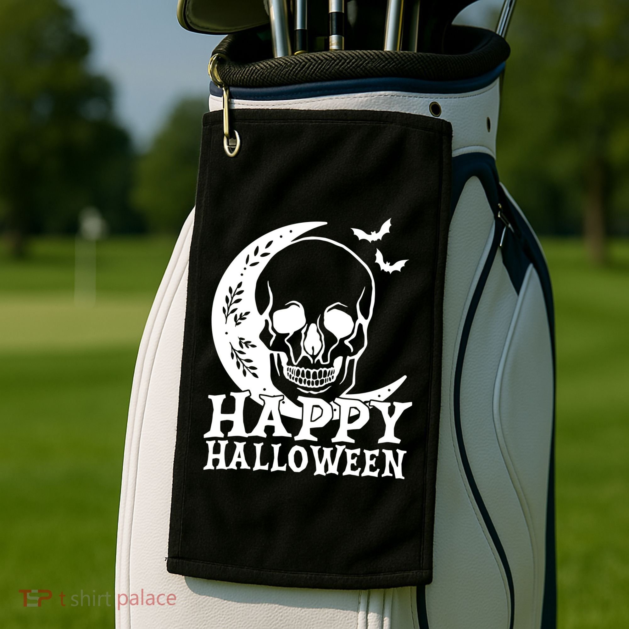 Happy Halloween Skull Moon Spooky Golf Towel