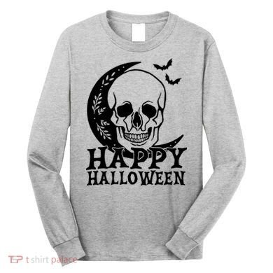 Happy Halloween Skull Moon Spooky Long Sleeve Shirt