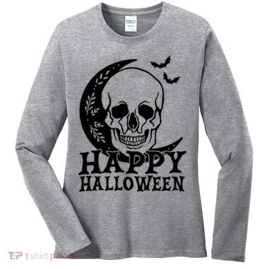 Happy Halloween Skull Moon Spooky Women's Long Sleeve Shirt