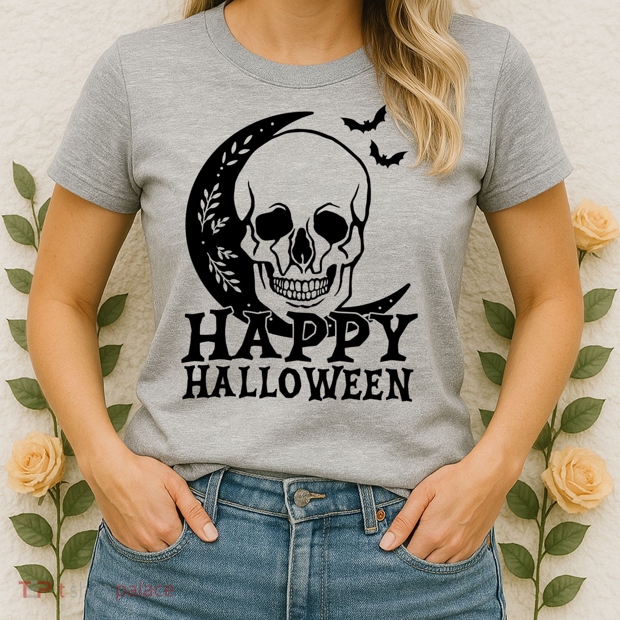 Happy Halloween Skull Moon Spooky Women's T-Shirt