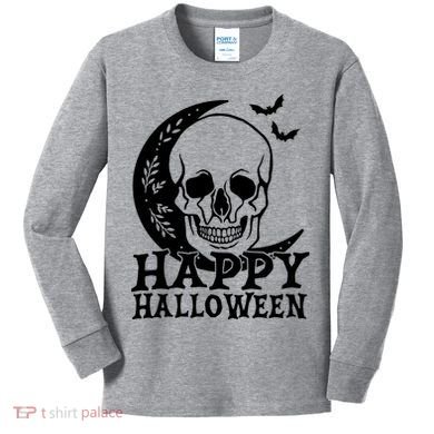 Happy Halloween Skull Moon Spooky Kids Long Sleeve Shirt
