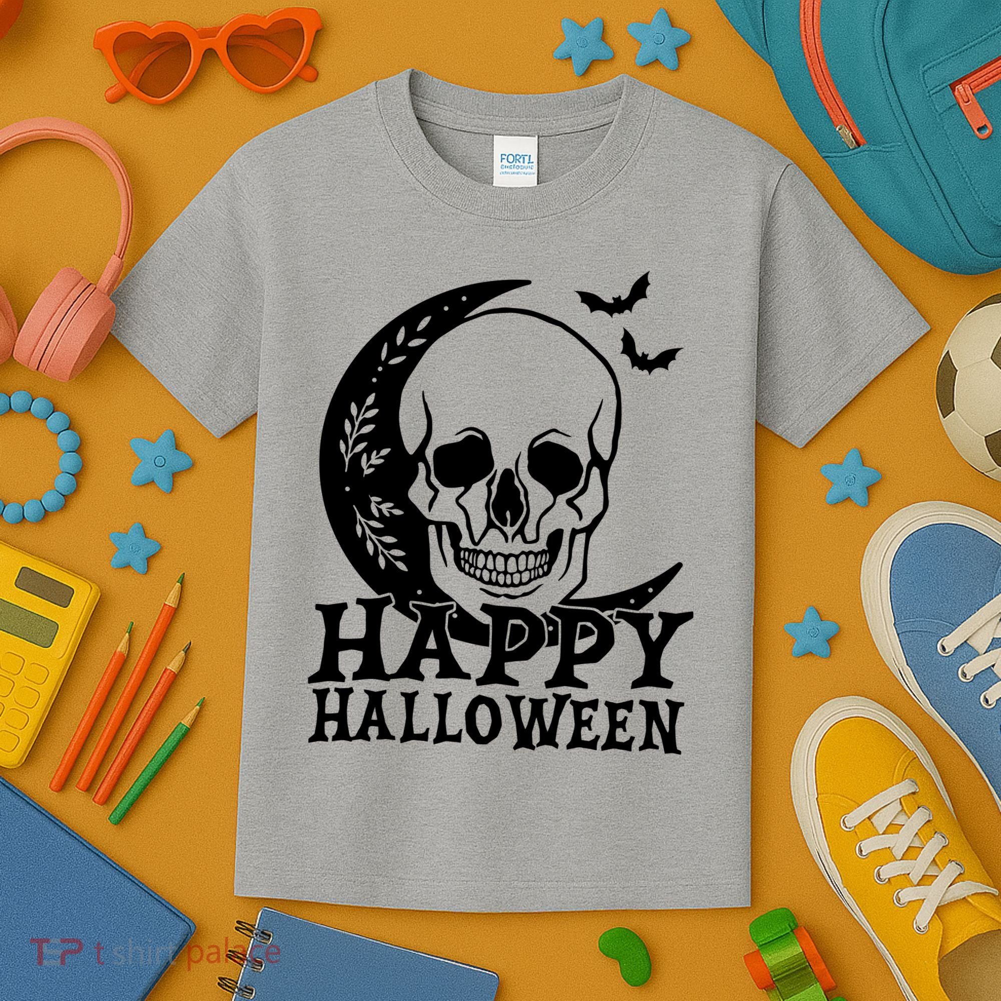 Happy Halloween Skull Moon Spooky Kids T-Shirt